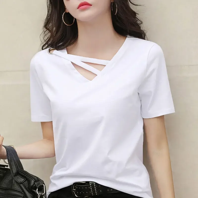 Women\'s T-shirt Baggy Short Sleeve Plain Summer Top Female Outfit Yellow Y2k Clothes Polyester Clothing Sales Fashion Korea Goth