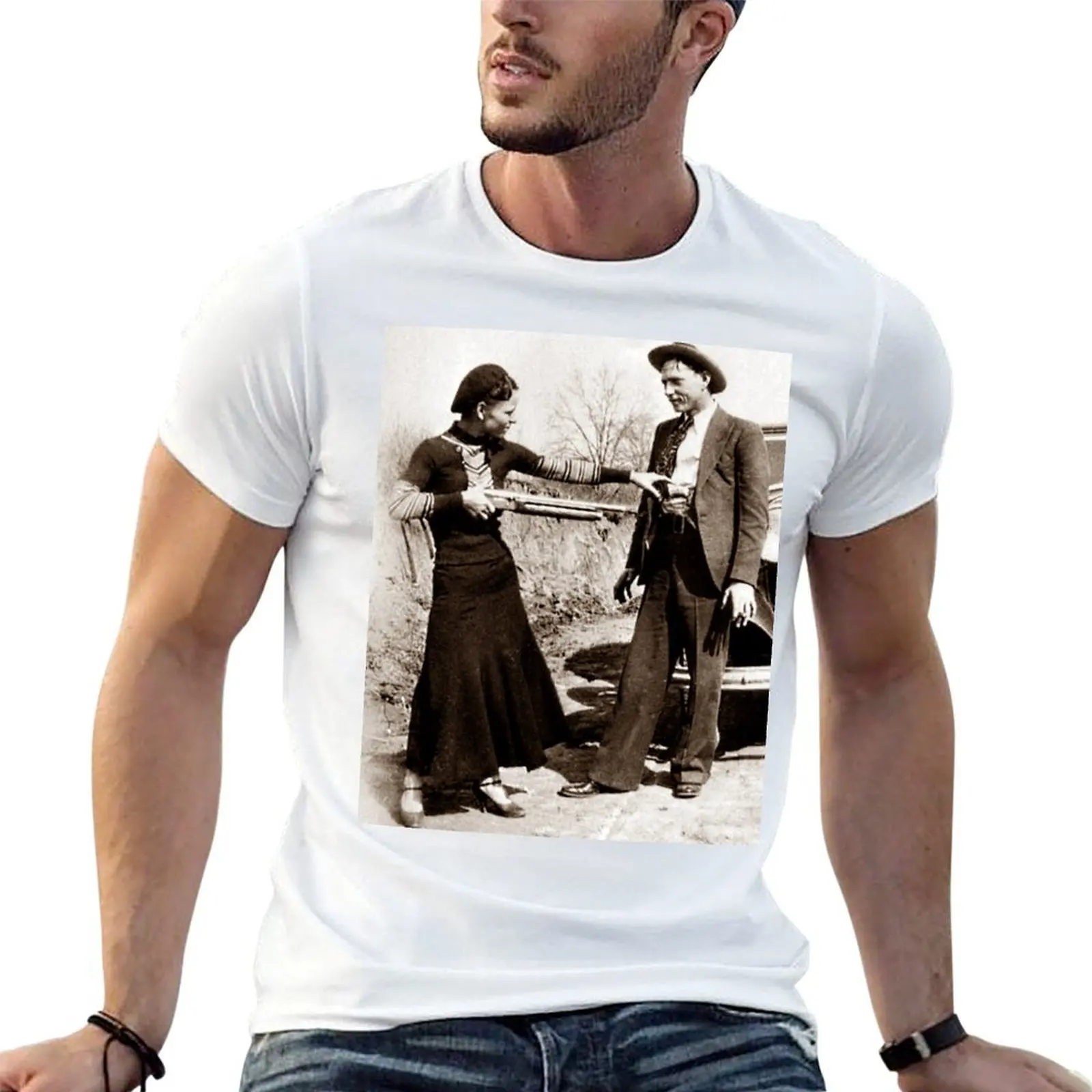 

Bonnie and Clyde Fooling Around 1934 T-Shirt t shirt man plain cotton t shirts high quality T-Shirt