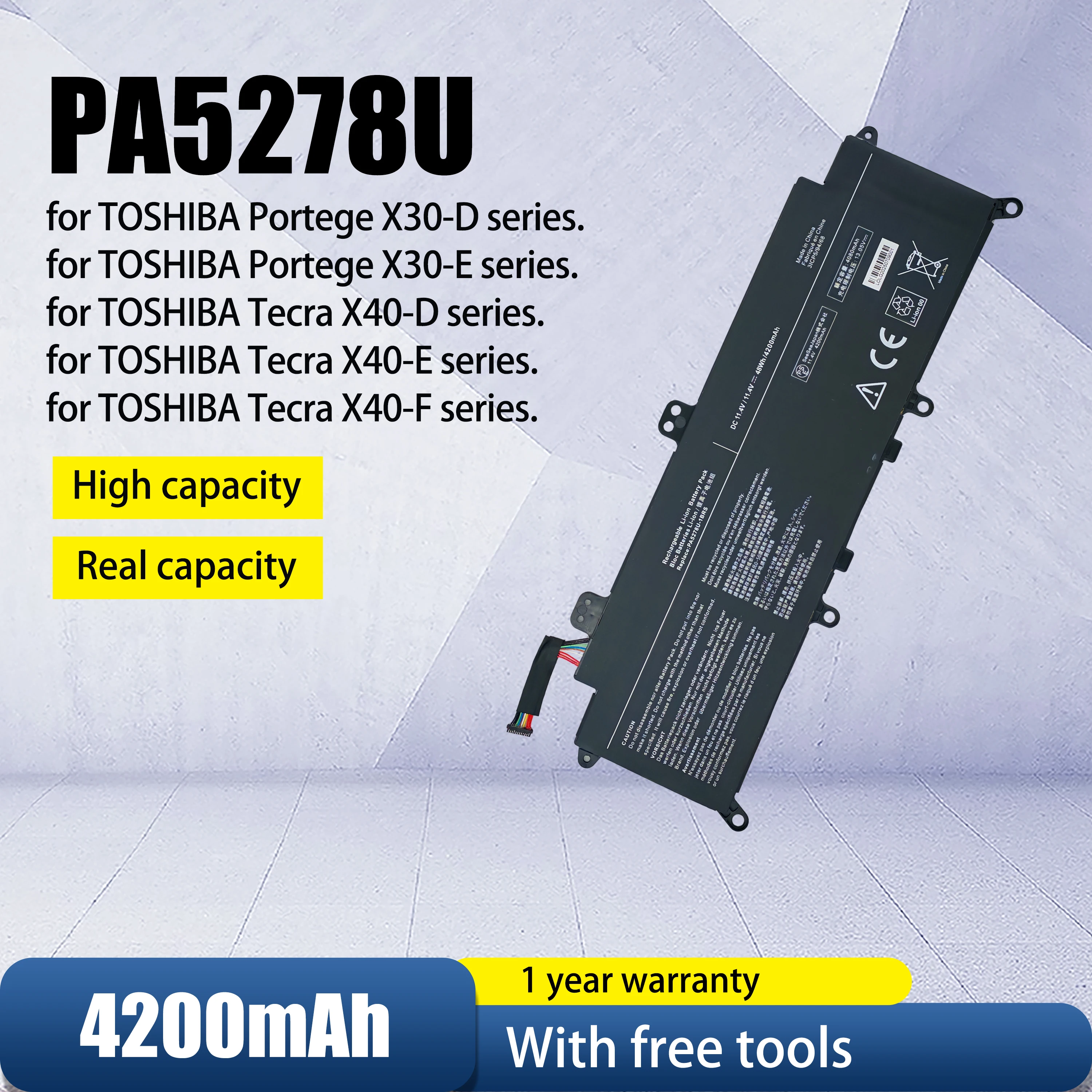 

PA5278U-1BRS Laptop Battery replace for Toshiba Portégé X30-D-123 X30-E X30-F Tecra X40-D-11F X40-E X40-F X40-D-145 X40-D-14M