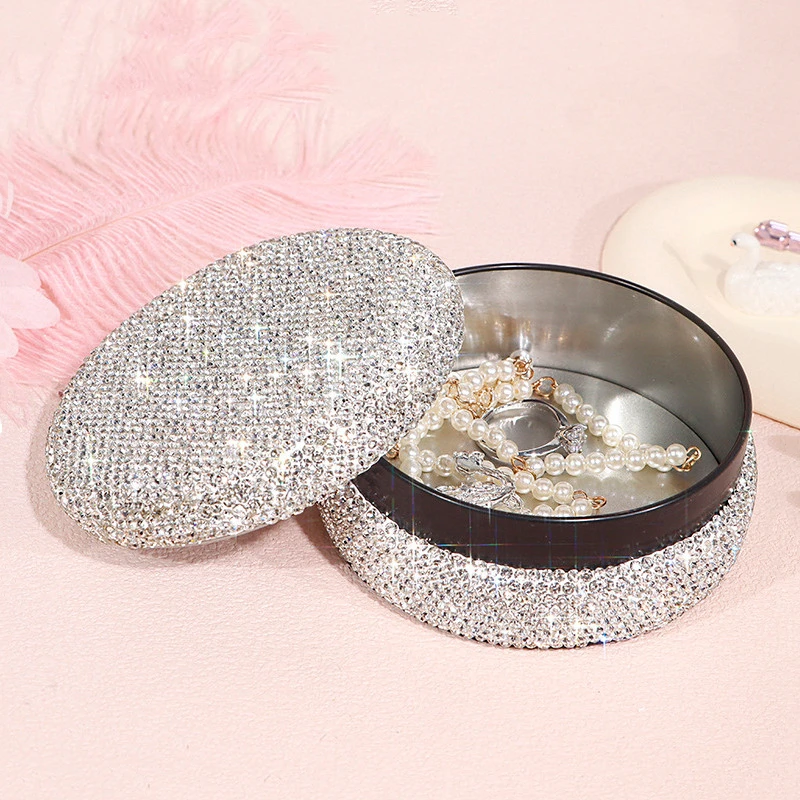 

Empty Black Aluminum Tins Cans with Rhinestones Window Lip Balm Tin Cosmetic Container Tea Jewelry Storage Organizer Candy Box