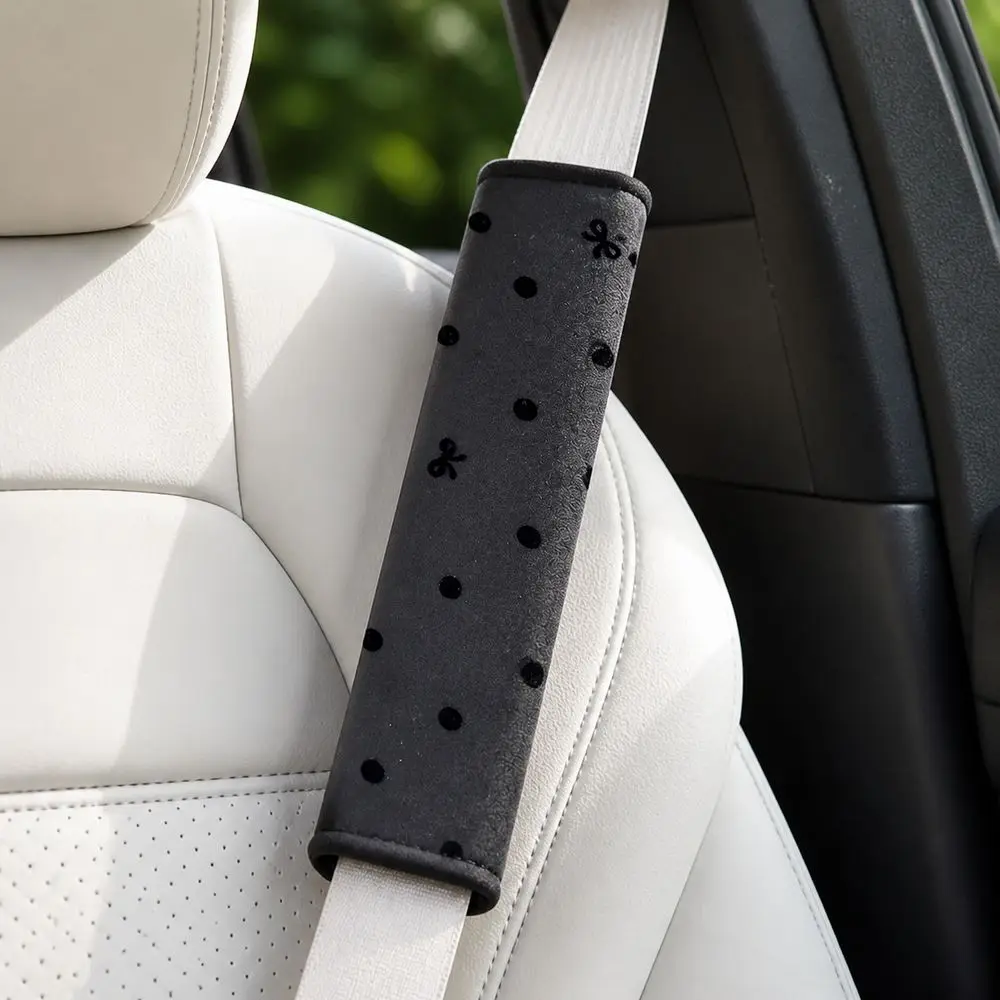 Polka Dot Seat Belt Shoulder Pad Soft Fabric Bow Pattern Seat Belt Cover Comfortable Padding Wraparound Closure