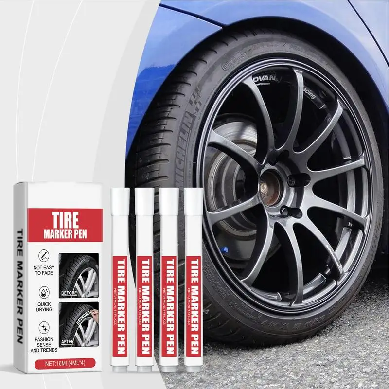 Tire Paint Marker 4X Car Tire Pen Car Decorations Oil-Based Automotive Tire Painting Tools Markers For Automotive Tire Lettering