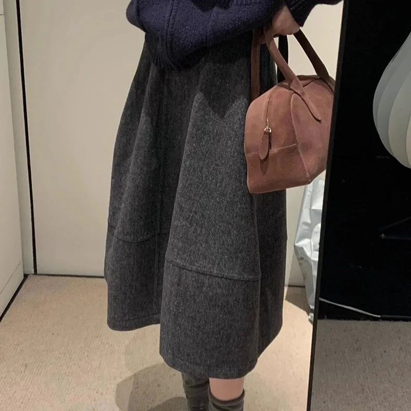 

Japanese Fashion Midi Skirt Simple Skirt Women Autumn Winter High Waist Loose Solid Preppy Sweet Cute A Line Chic Skirts