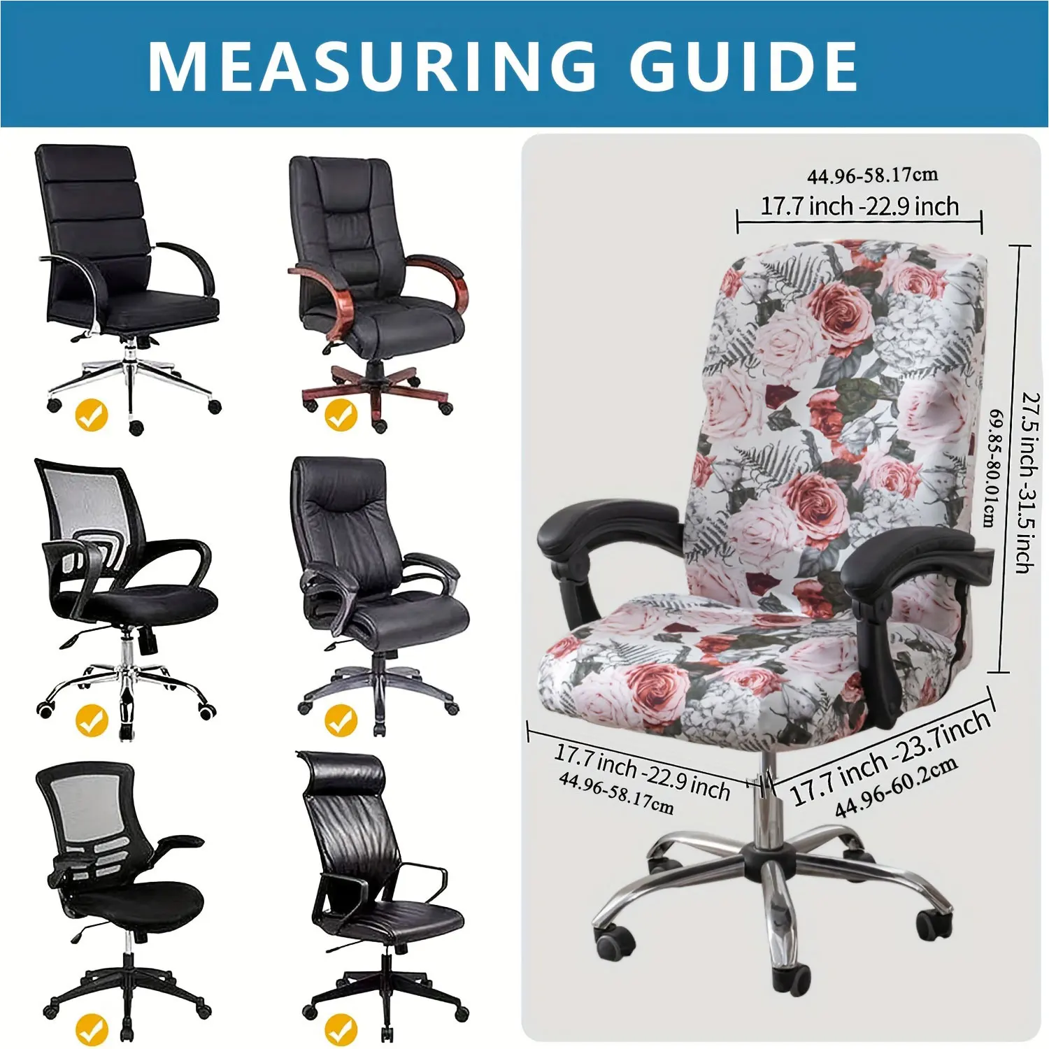 1PC Stretch Printed Computer Office Chair Covers, Soft Fit Universal Desk Rotating Chair Slipcovers, Removable Washable Anti-Dus