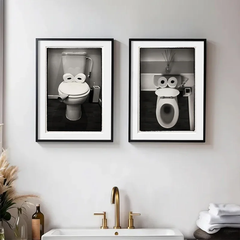 

Interesting Bathroom Wall Art Black and White Poster Monkey Rolling Paper Creative Design Toilet Bathroom Decor Modern Wall Art