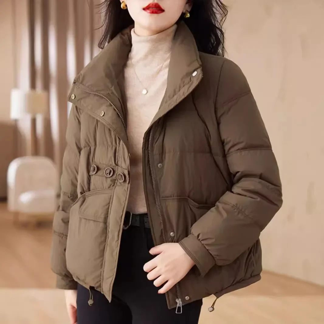 2024 women's winter new women's fashion short stand-up collar, white duck down thick down jacket