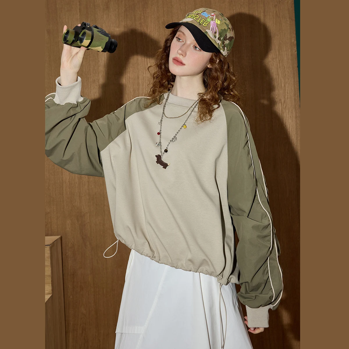 2025, herfst dames kleurblok patchwork hoodie, oversized casual trui, verstelbare manchetten, losvallend streetwear sweatshirt