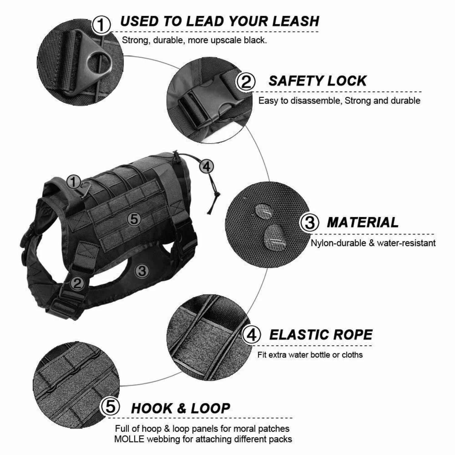 Durable, Secure, and Essential Adjustable Tactical Pet Vest - Versatile Straps for Reliable Protection - Ideal for Outdoor Activ