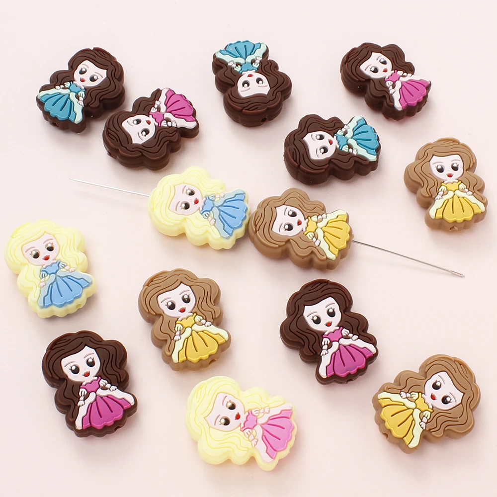 23X30mm 5Pcs Cartoon Fairy Tale Princess Silicone Beads Natural Dummy Clip DIY Baby Pacifier Chain Teether Accessories BPA Free