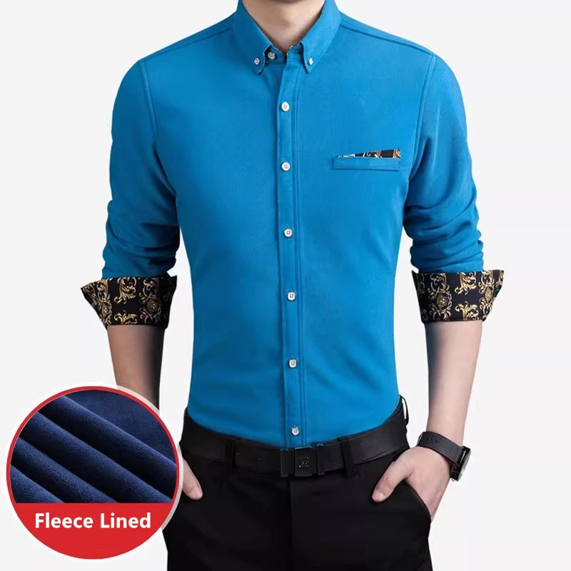 New Men's Corduroy Thermal Shirt - Mid-Weight Fleece-Lined Shirt for Young and Middle-Aged Men