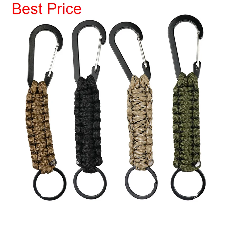 50Pcs Hand Aluminum Alloy Mountaineering Buckle Key Chain Black Quick Hanging Mountaineering Buckle Chain Umbrella Rope Woven