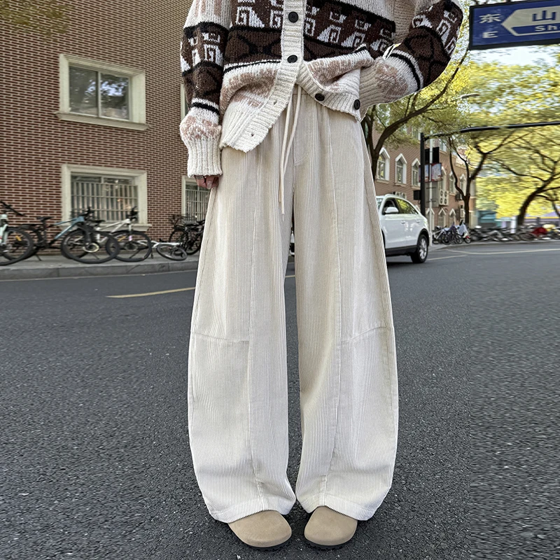 Pantaloni a gamba larga in velluto a coste Faionable Autunno Inverno Nuovo Sle Coreano Sle Pantaloni a coltello con sensazione allentata casual Effetto dimagrante