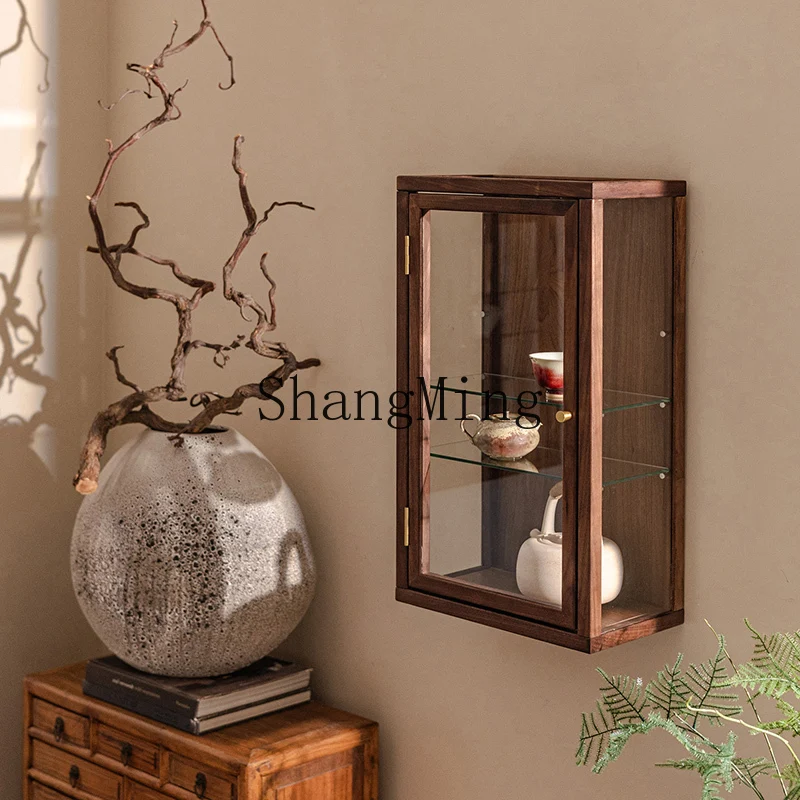 CL  Chinese dust-proof glass solid wood tea cabinet black walnut storage simple storage cabinet
