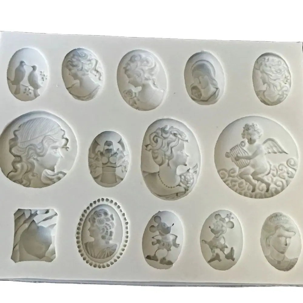 Goddess Angel Silicone Fondant Mold European Vintage Relief Head Portrait Gemstone Sugar Art Chocolate Cake Baking Mould Clay