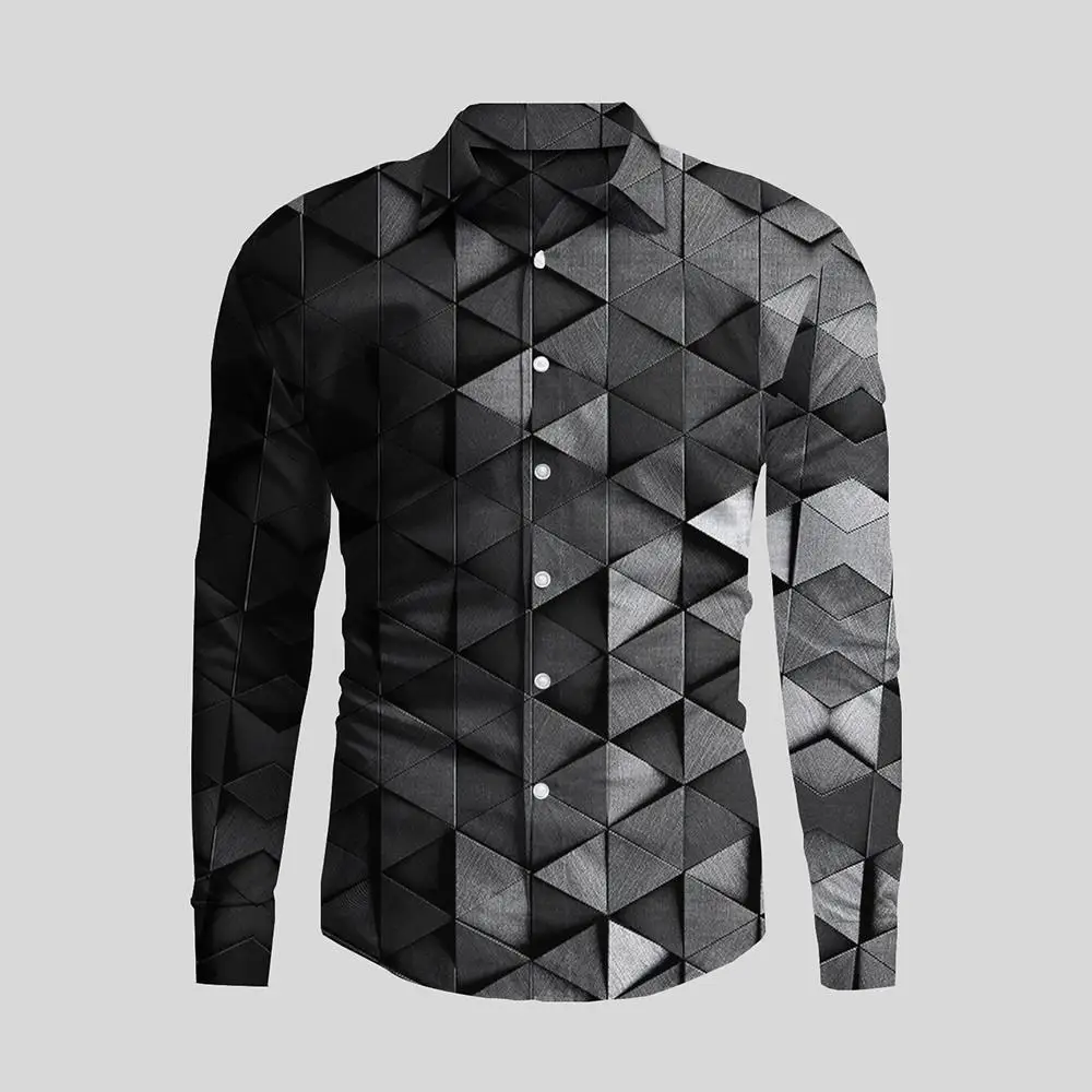 Hot Irregular 3D Print Men's Turn-down Collar Button Shirt Casual Long Sleeve Shirt Fashion Streetwear Trend Tops Men Clothing