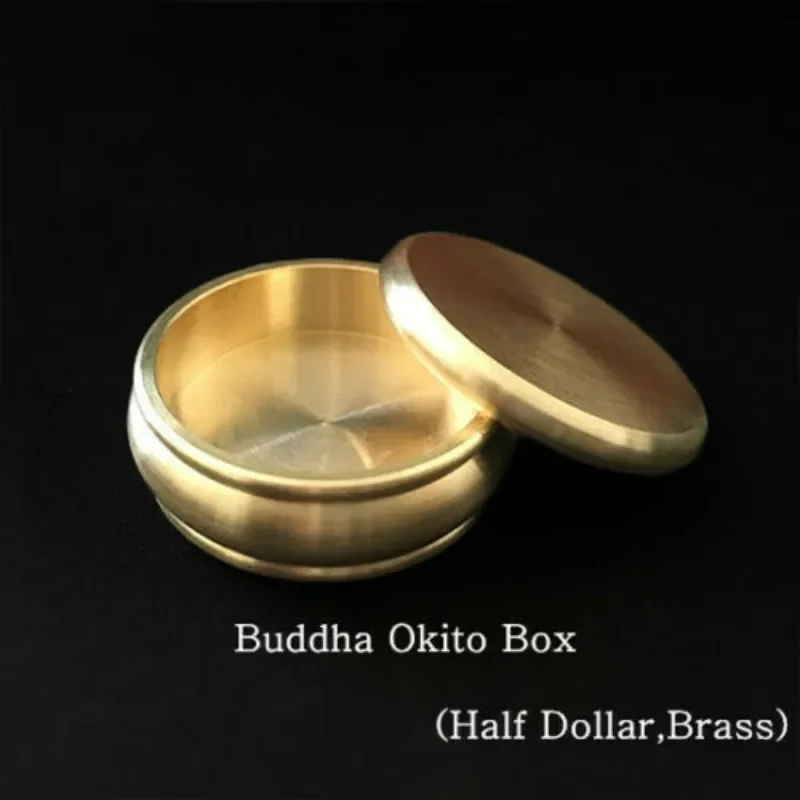 Buddha Okito Coin Box for Half Dollar - Brass Coin Penetration & Vanish Magic Trick, Close Up Illusion Gimmick Prop