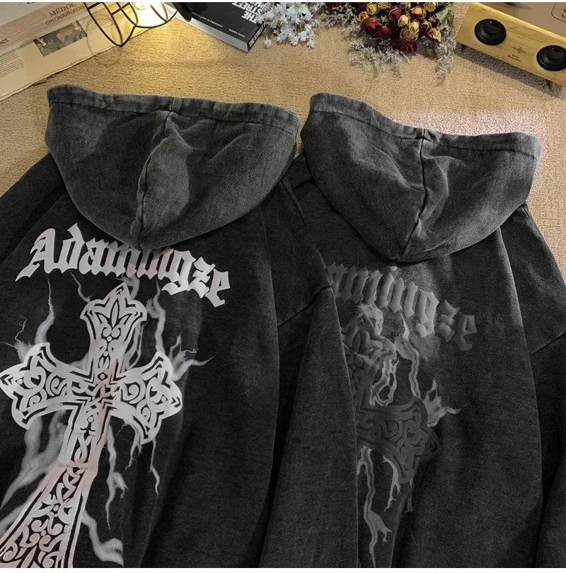 Korean Harajuku High Street Retro Zipper Cardigan Jacket Casual Loose Hoodie Fashion Hoodies Tops Couple Sweatshirt Y2k Clothes