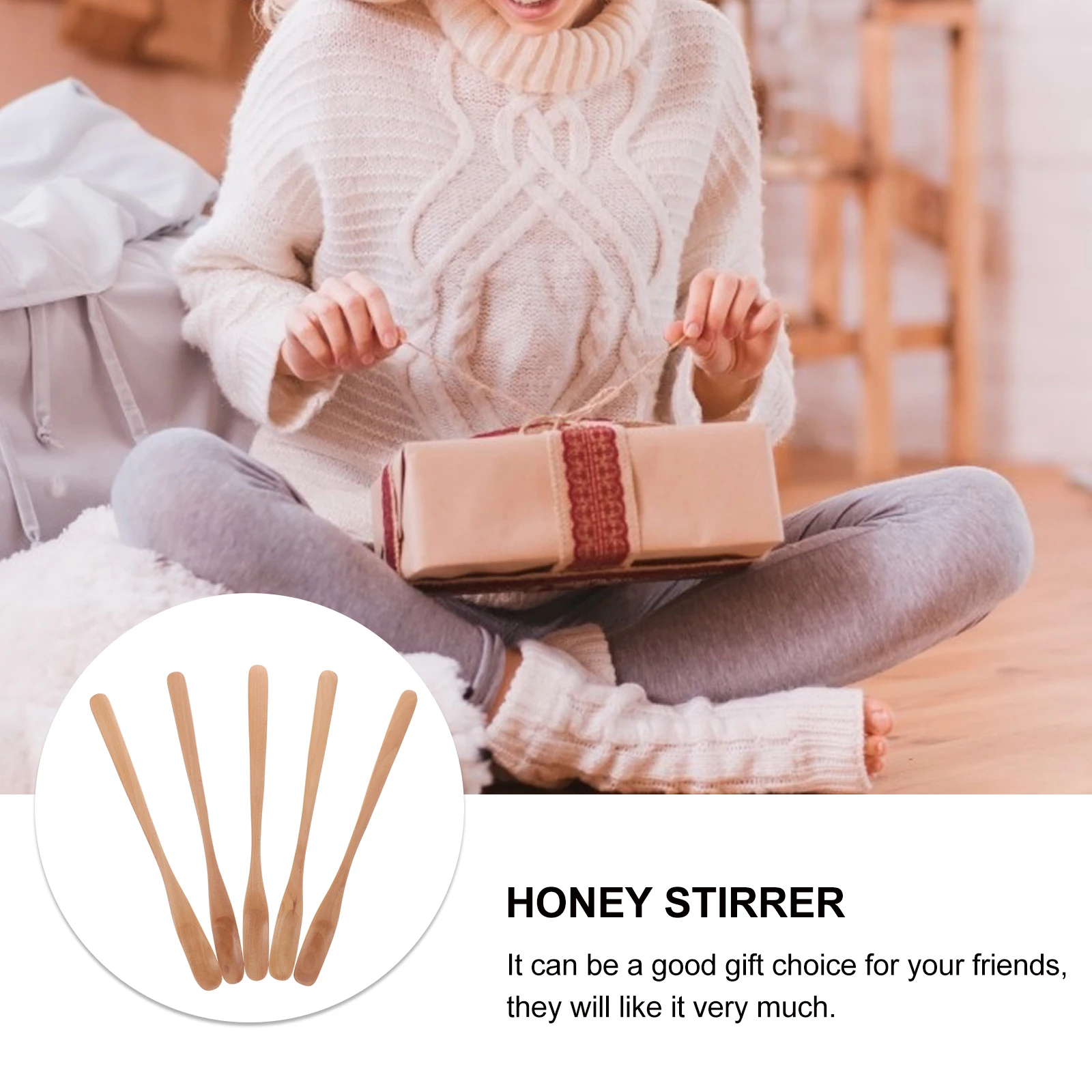 

5pcs Coffee Honey Stirring Spoon Wooden Long Handle Syrup Stirrer Tool for Honey Extraction Easy Cleaning Daily Use