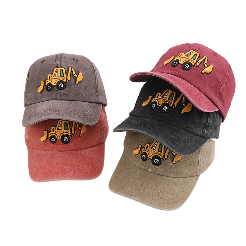 School Boy Baseball Hats Bulldozer Excavator Embroidered Children Outdoor Summer Kids Caps for 2-8Years Baby Sports Hats