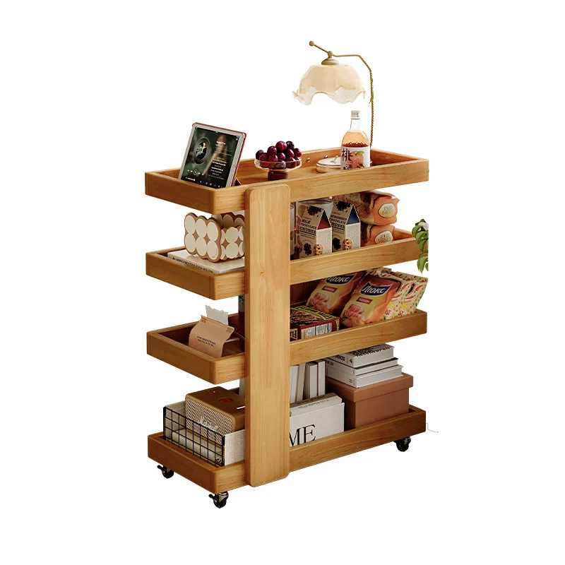 Bookshelf next to solid wood desk Floor rack trolley Home bookcase Wheeled snacks Multi-layer storage rack
