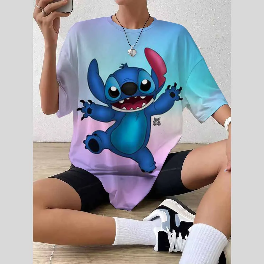 

Women's T-Shirts For Women Disney Stitch print Tees Casual Street Femalewear Summer Oversized T-Shirt Fashion Lady Y2k Clothing