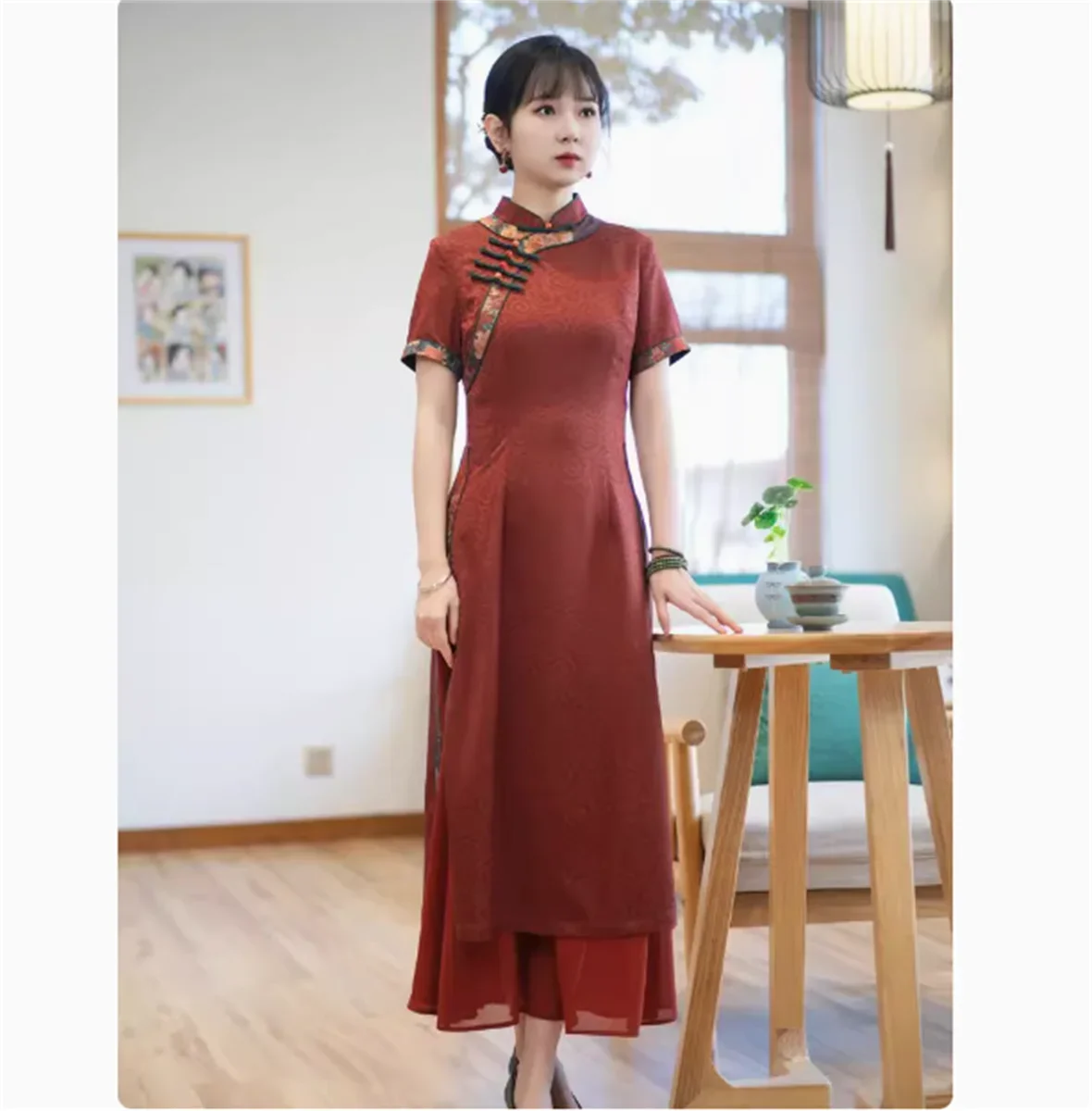 

Xia Aode Qipao Women's Chinese style waist cinching slimming long style retro temperament women's dress