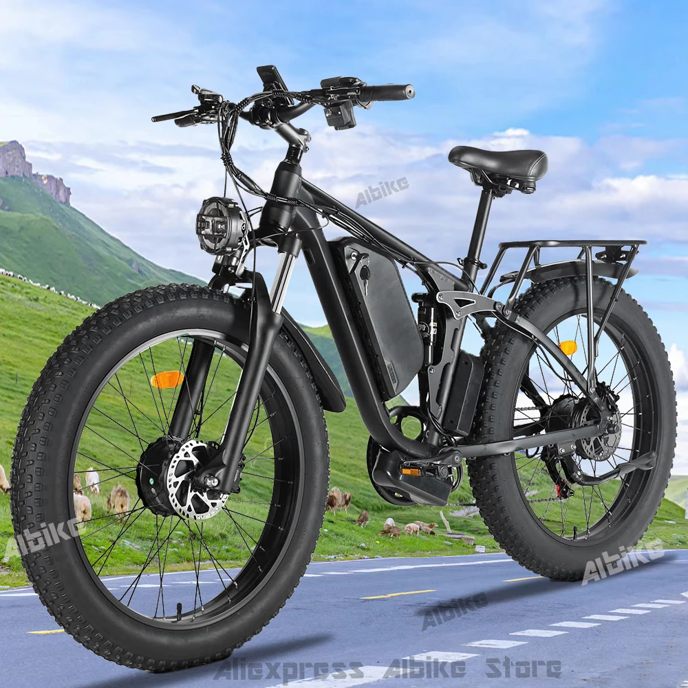 

26Inch Electric Bike for Adults 2000W Dual Motor Fat Tire Ebike 48V 23AH Battery 55km/h E Bike 26” Full Suspension Hydraulic