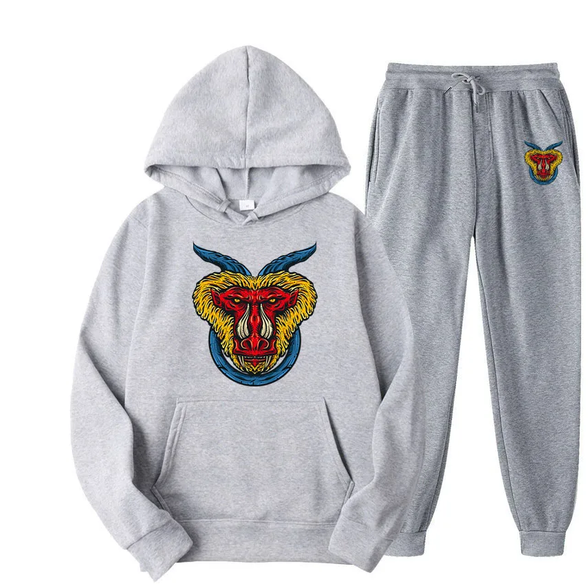 

Спортивный костюм на флисовой подкладке, мужской зимний спортивный костюм, мужской комплект из 2 предметов, толстовка с принтом обезьяны, спортивные штаны, комплекты для бега, спортивная одежда