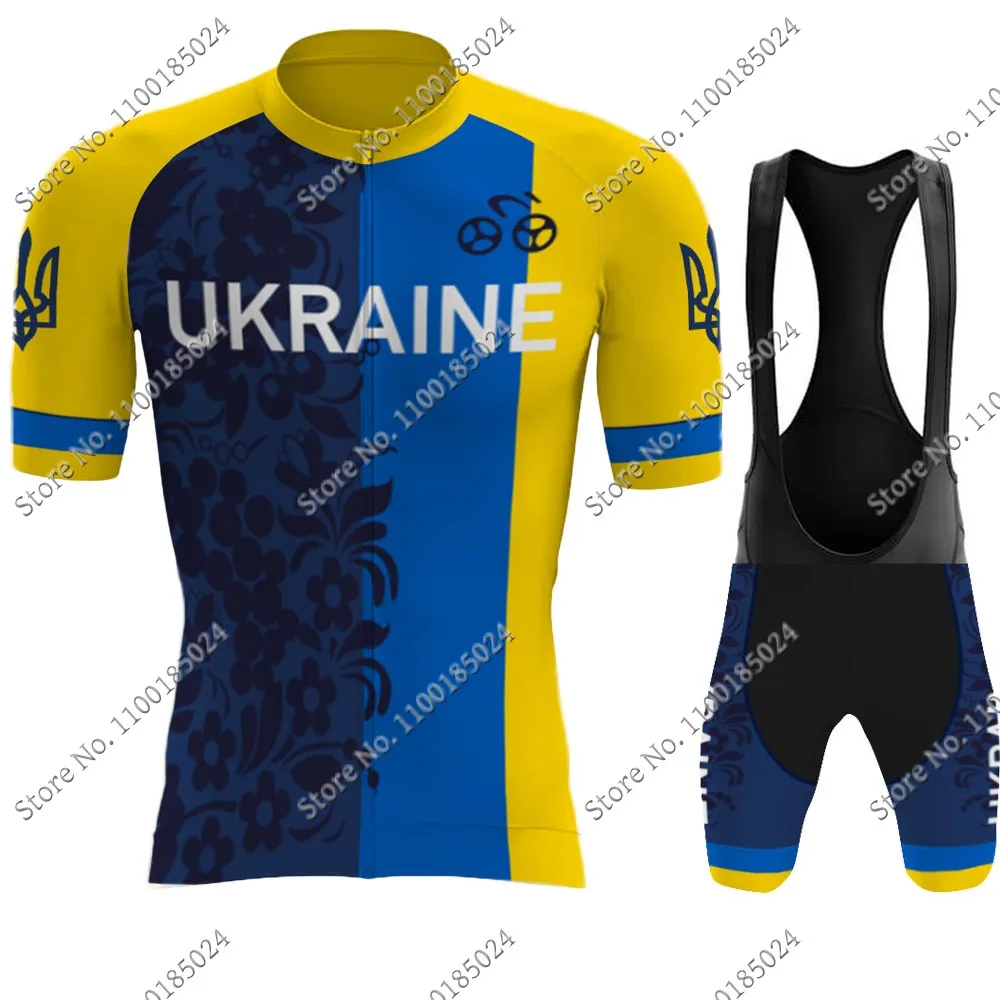 Conjunto de Ropa de ciclismo del equipo nacional de Ucrania, camisetas y pantalones cortos con pechera, Maillot de verano para bicicleta de carretera, 2023