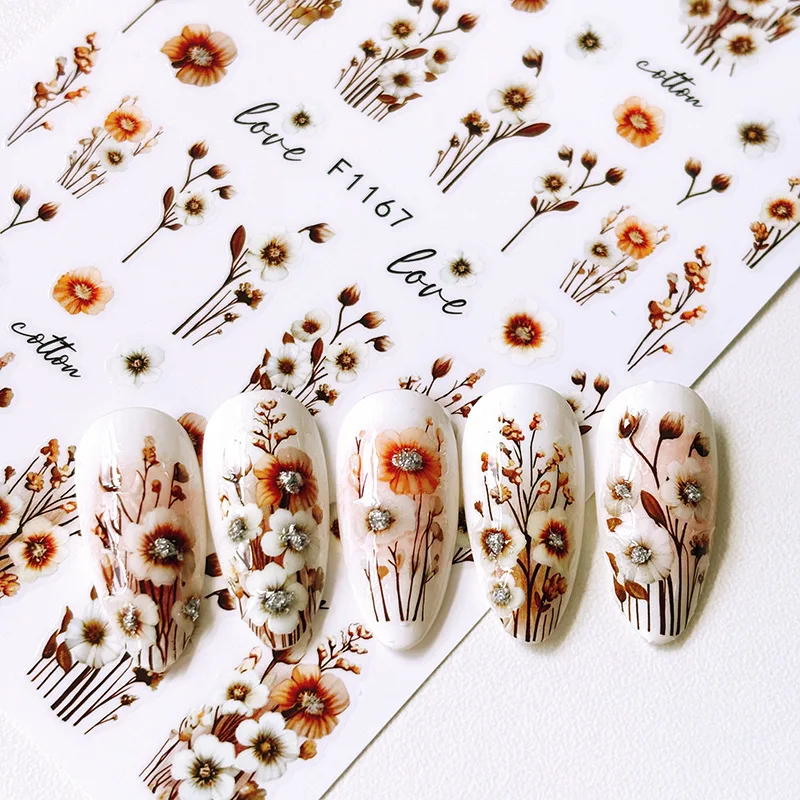 สติกเกอร์ติดเล็บลายดอกไม้สีแดงแห้ง ลายใบเมเปิ้ล สำหรับตกแต่งเล็บฤดูใบไม้ร่วงและฤดูหนาว 3 มิติ อุปกรณ์ตกแต่งเล็บมือ