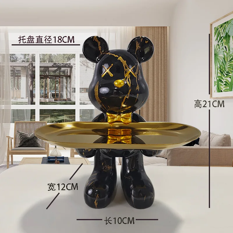 Statue d'ours graffiti de 21 cm, décoration d'intérieur, support de rangement pour clés, sculpture moderne pour chambre, décoration de bureau