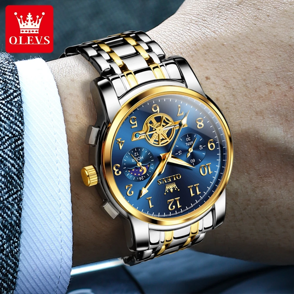 OLEVS Fashion Business orologi da polso da uomo orologio blu orologio da uomo in acciaio inossidabile impermeabile calendario orologi al quarzo Reloj Hombre