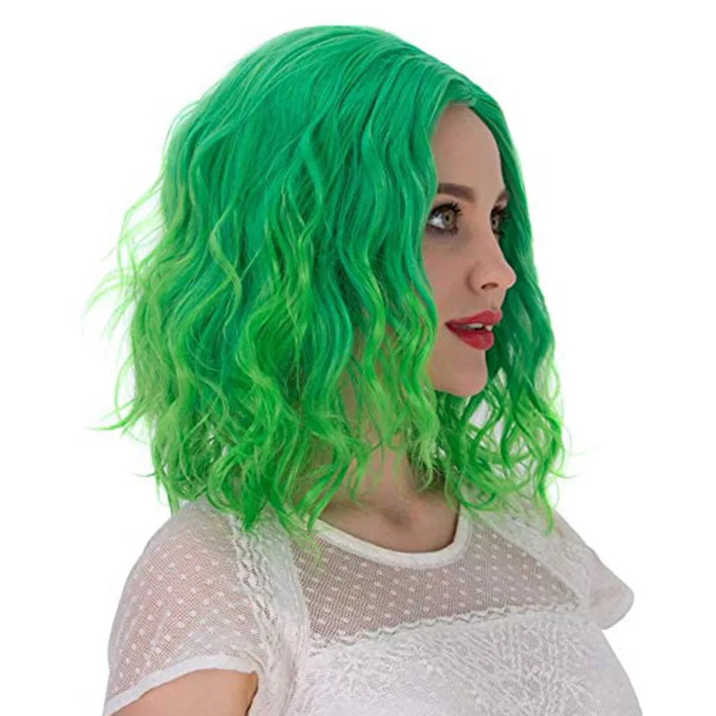 Woman Green Wigs Short Curly Heat Resistant Synthetic Pink Blue Red Hair For Black White Women Cosplay Lolita Bob Wigs