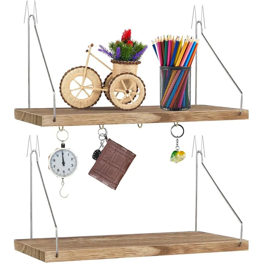 عبوتان من رف الحائط المقصور مع خطافات - منظم خشبي 11.8 بوصة لجدران مكعبات القماش، وإكسسوارات المكتب المعلقة والديكور للنساء #1