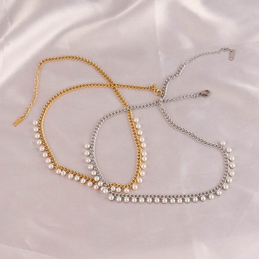 316L Stainless Steel Necklace For Women Pearl Necklace Heart Round Pendant Choker Necklace Clavicle Chain Necklaces Jewelry Gift