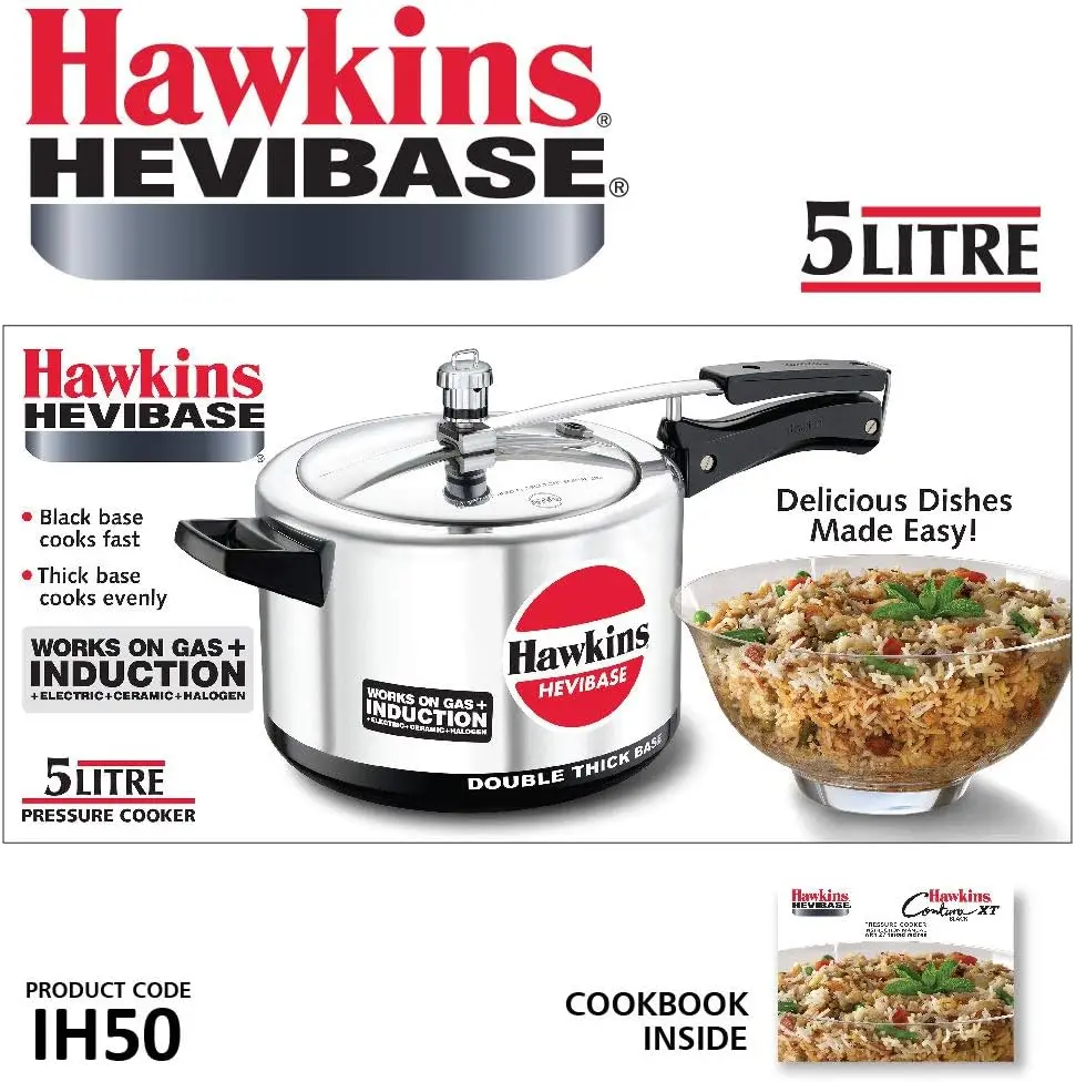 H56 Hevibase Induction Compatible Aluminum Pressure Cooker, 5-Liter,SILVER