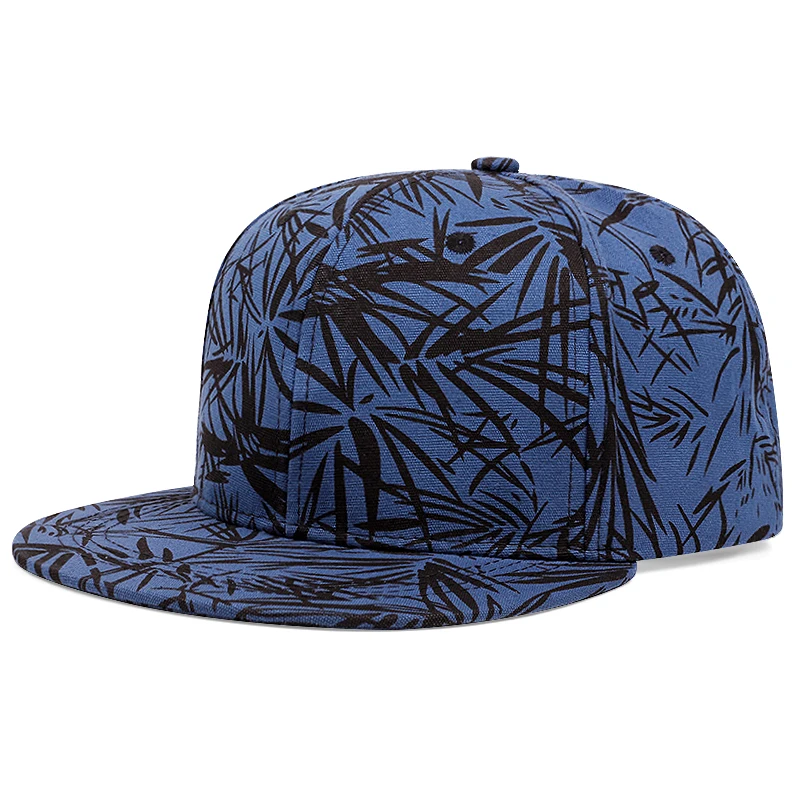 Moda unisex niebieski kapelusz z liśćmi bambusa męski regulowany kapelusz baseballowy prosta klamra czapka typu snapback kapelusz przeciwsłoneczny