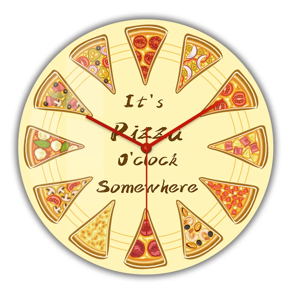 It's Pizza O'clock Somewhere Italian Pizza Slice Wall Clock Cafe Resturant Decor Pizzaria Wall Sign Dispaly Clock Pizzaiolo Gift