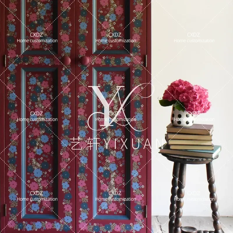 Retro Solid Wood Wardrobe American Pastoral Bedroom Locker Antique Painted Storage Cabinet Home Furniture