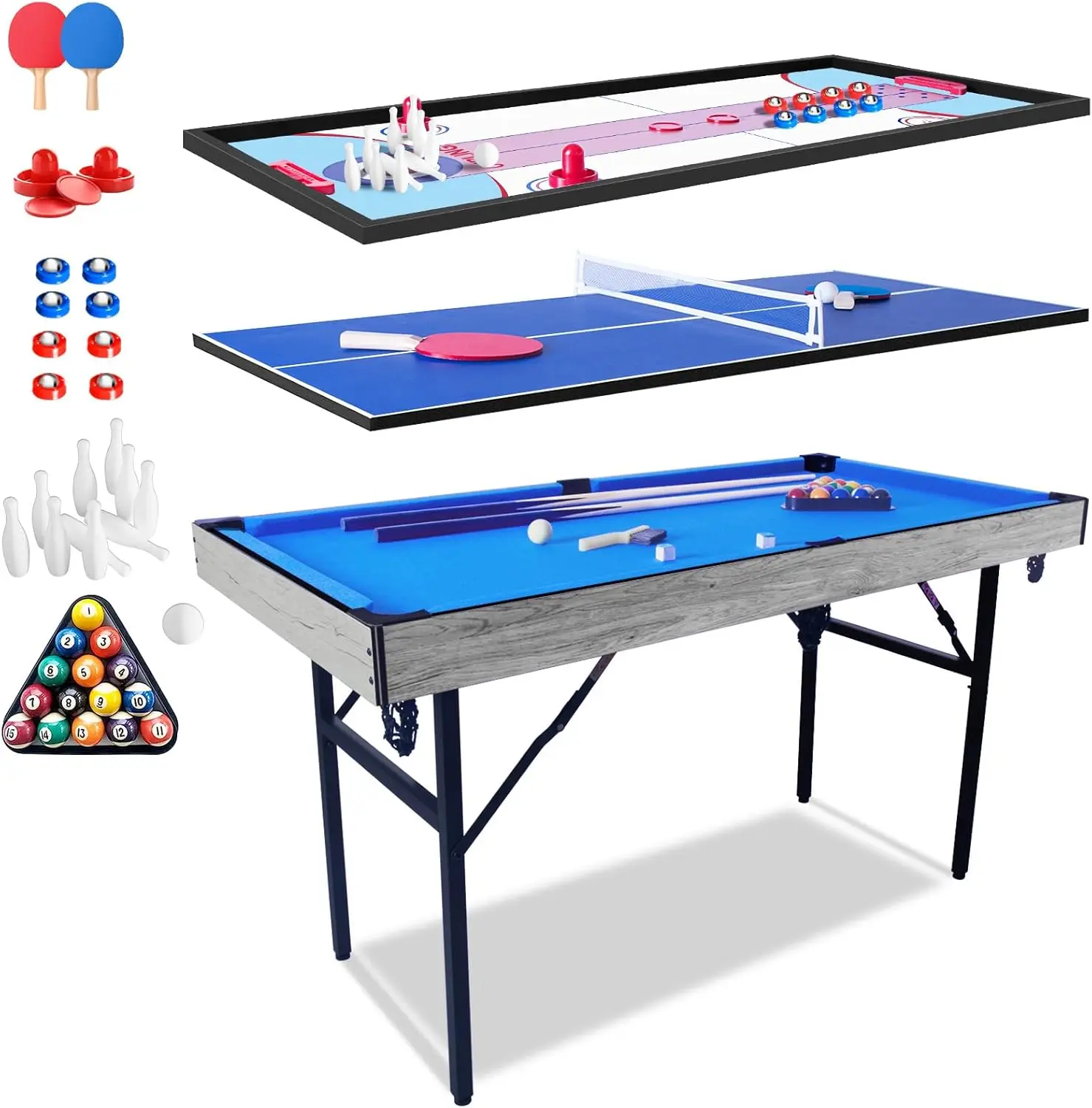 5FT Folding Kids Pool Snooker Billiards Table Games Table with Balls Gifts for Kids Adult 140 * 74.3 * 80.3CM