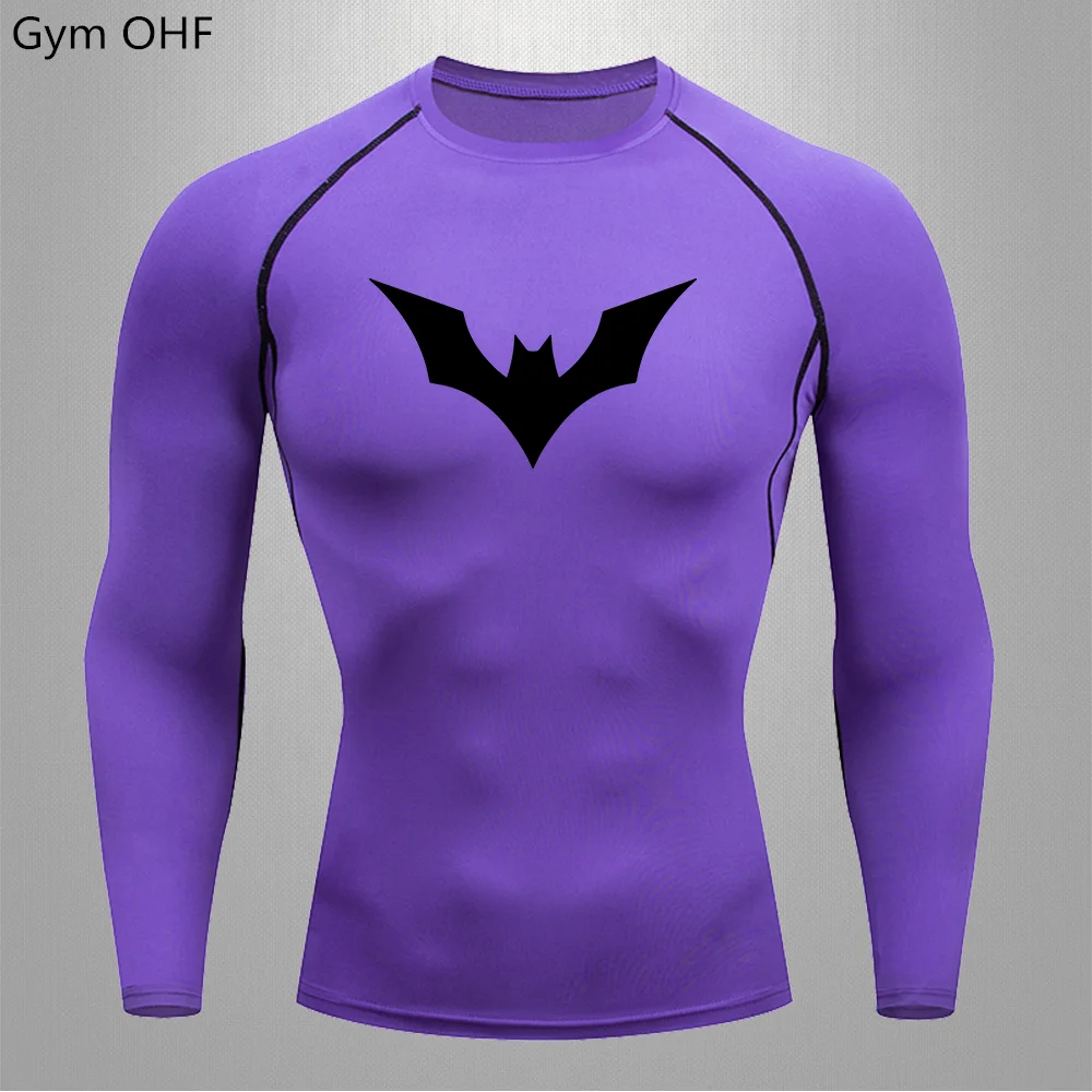 Men\'s Sun Protection Second Skin Breathable Compression Shirt Long Sleeve T-Shirt Quick Dry Rashgarda Tops Sports Man 2099 Bat