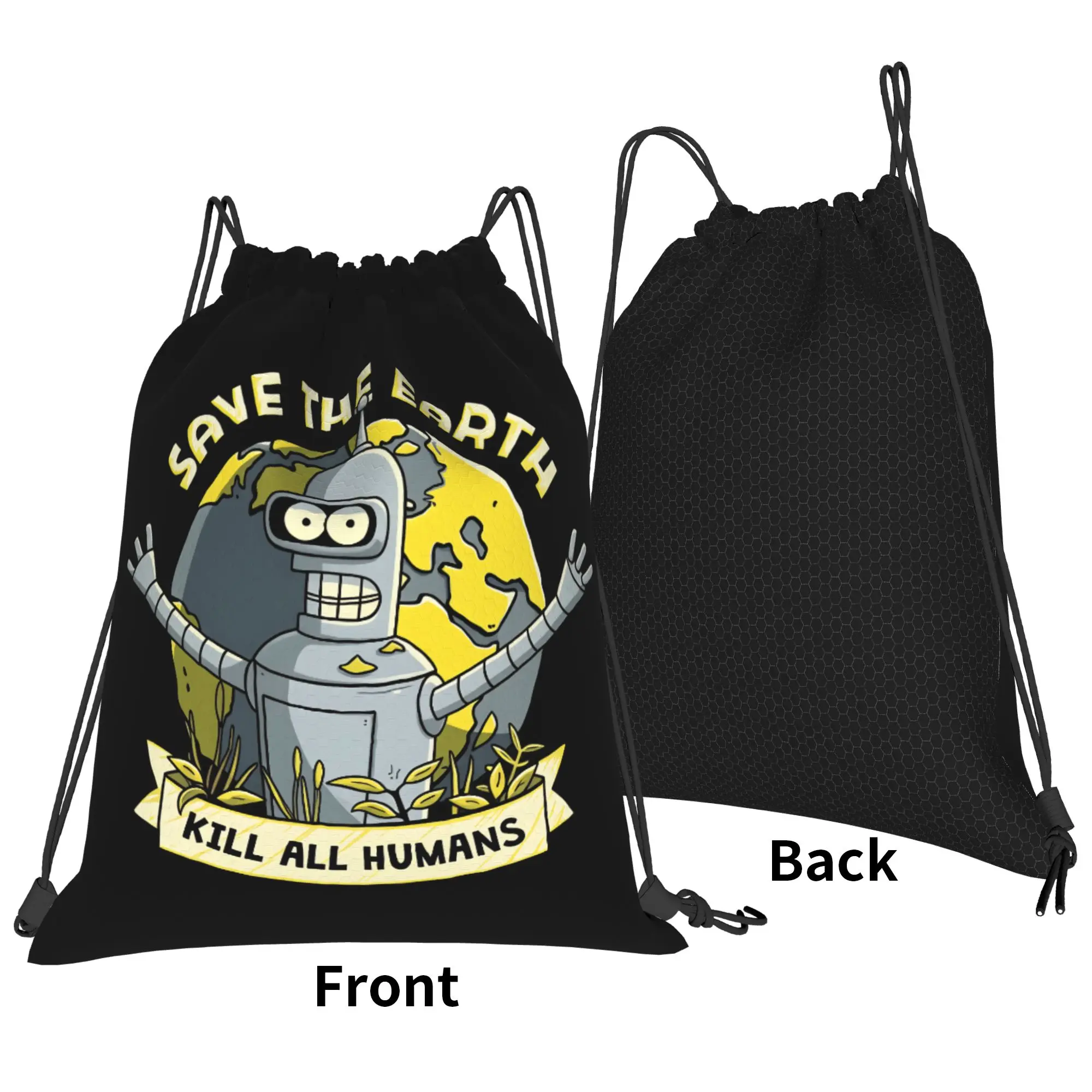 Save The Planet Drawstring Bag Robot Graphic  Travel Men BackpackFoldable YSK Fashion Sackpack String Bags