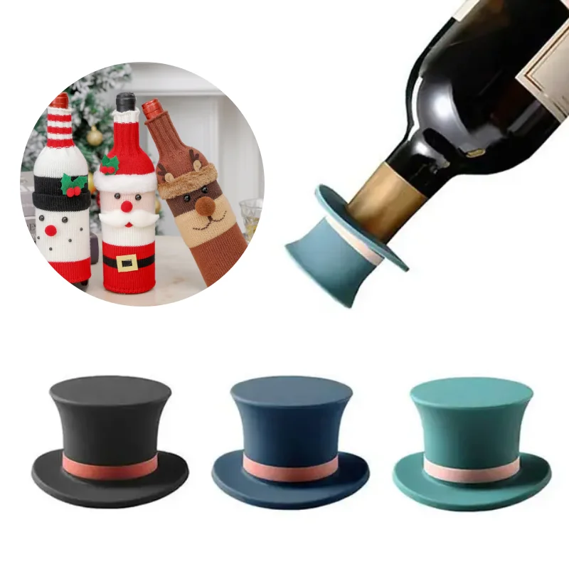 Christmas Decorations Red Wine Bottle Cover Knitted Wine Bottle Cover Silicone Magic Hat Red Wine Stopper Holiday Decoration