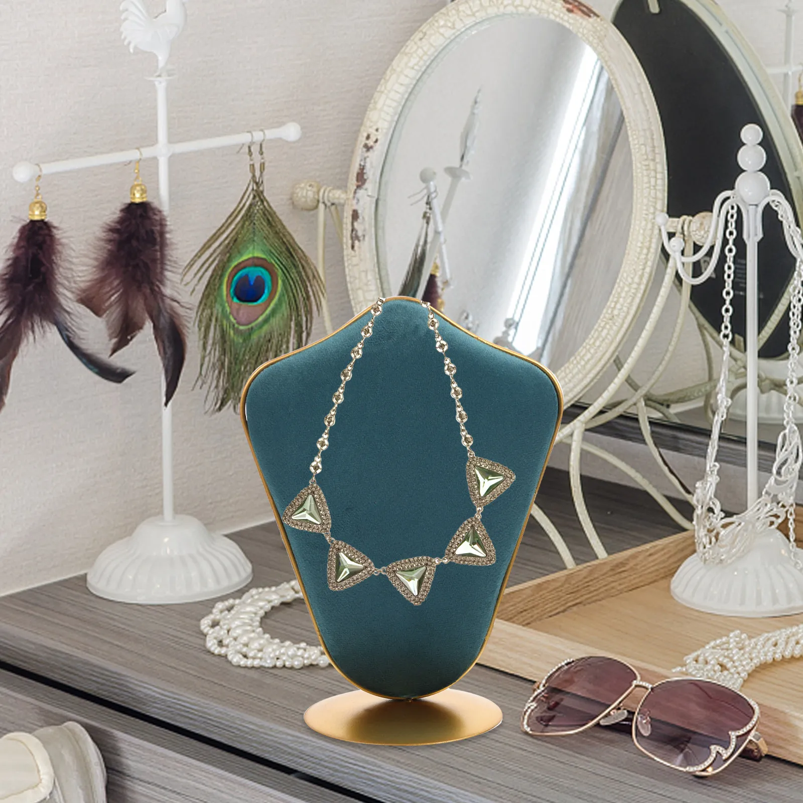 

Flannelette Earring Display Stand Desktop Jewelry Organizer for Earrings Necklaces Studs Hoops Chains with Soft Fabric