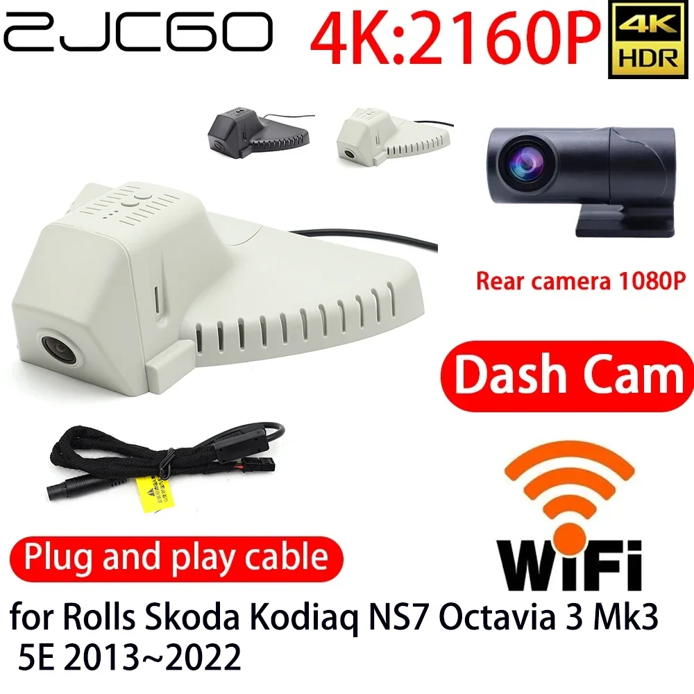 ZJCGO 4K Car DVR Dash Cam Wifi Front Rear Camera 24h Monitor for Skoda Kodiaq NS7 Octavia 3 Mk3 5E 2013~2022