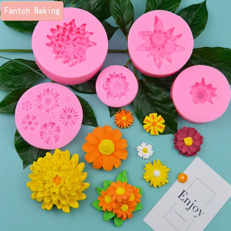 ดอกเบญจมาศดอกไม้รูปFondant Daisyซิลิโคนแม่พิมพ์หัตถกรรมช็อกโกแลตเบเกอรี่แม่พิมพ์เค้กตกแต่งเครื่องมือPastry Tool