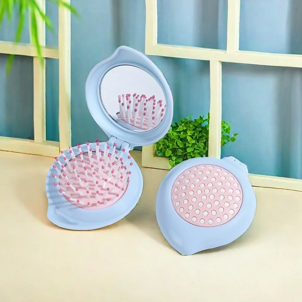 Girls Cute Cartoon Foldable Comb with Mirror Portable Small Peach Candy Folding Comb Children Air Cushion Hair Styling Comb