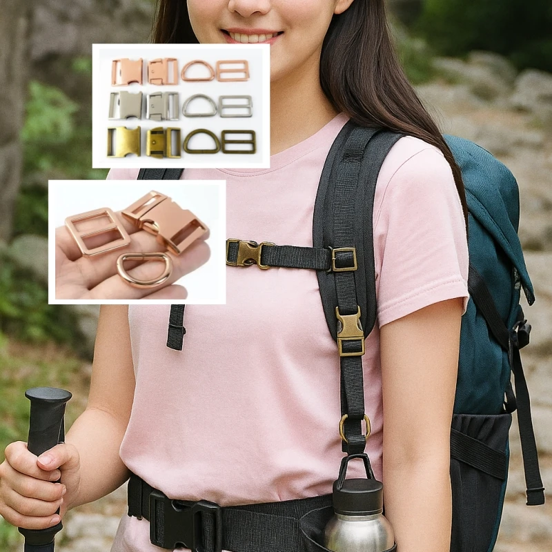 

1Set D Ring Metal Buckles Backpack Adjuster Tri Glide Sliders 15/20/25/30/38mm Bag Webbing Strap Release Buckle Carabiner Clips