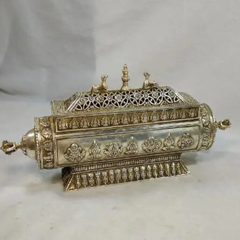 

China Old Tibet silver Hand carved Buddhism eight treasures Incense Burner