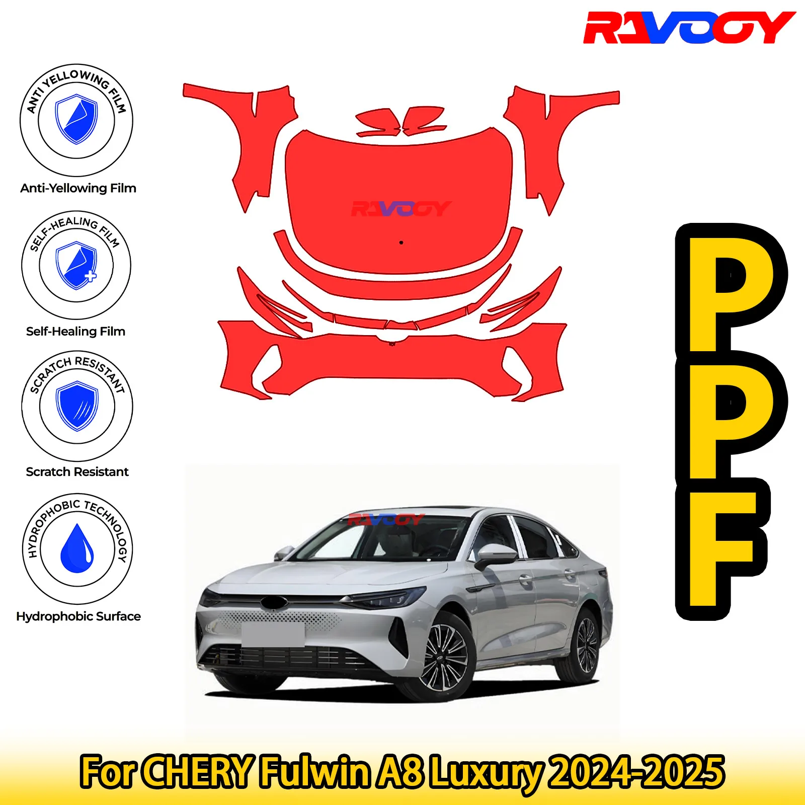 

Для CHERY Fulwin A8 Luxury 2024-2025 глянцевая матовая черная предварительно вырезанная передняя PPF комплект защитная пленка для краски